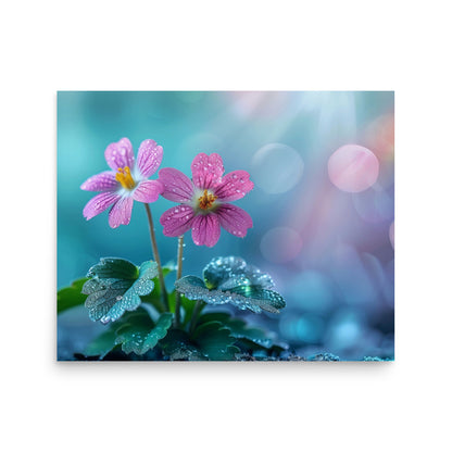 Duo de fleurs roses après la pluie Affiche