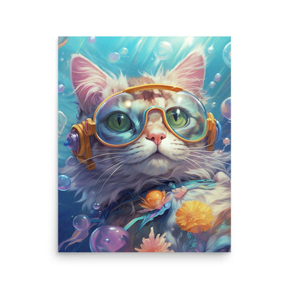 Chat aquapunk fantastique sous l'eau Affiche