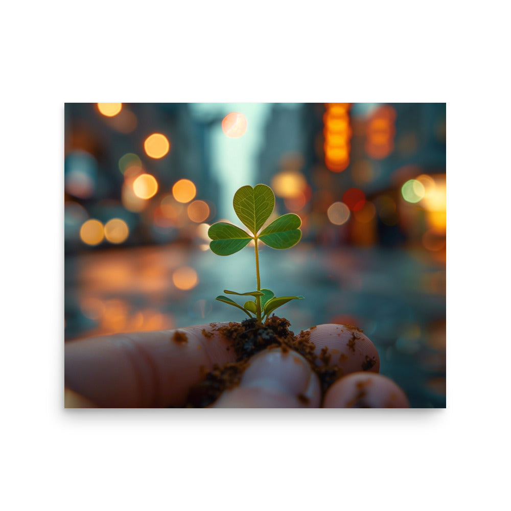 Hand holding a shamrock Poster