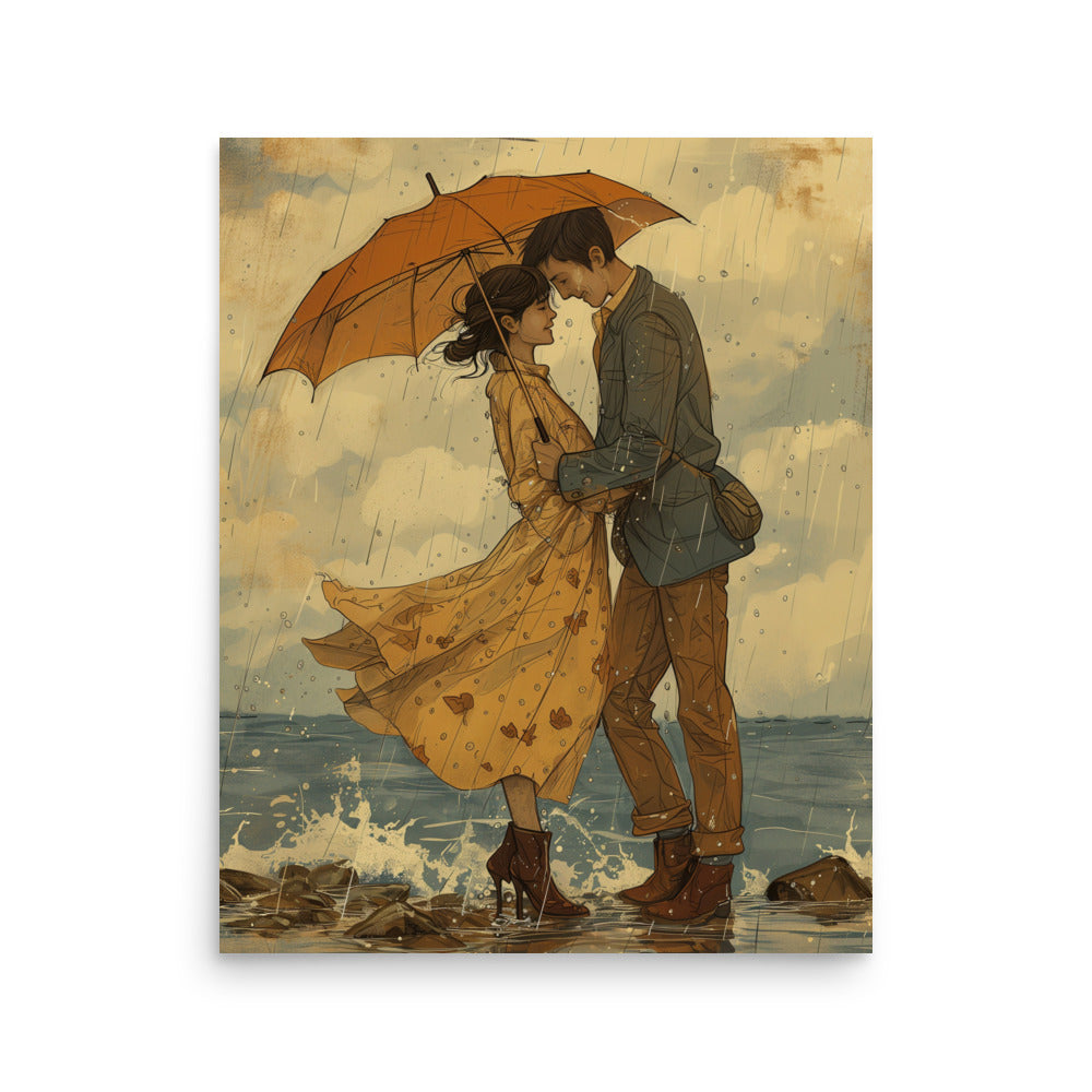 Couple d'amoureux sous les éléments Affiche