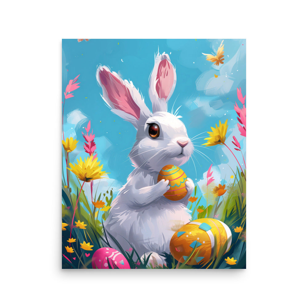 White bunny rabbit on Easter Poster