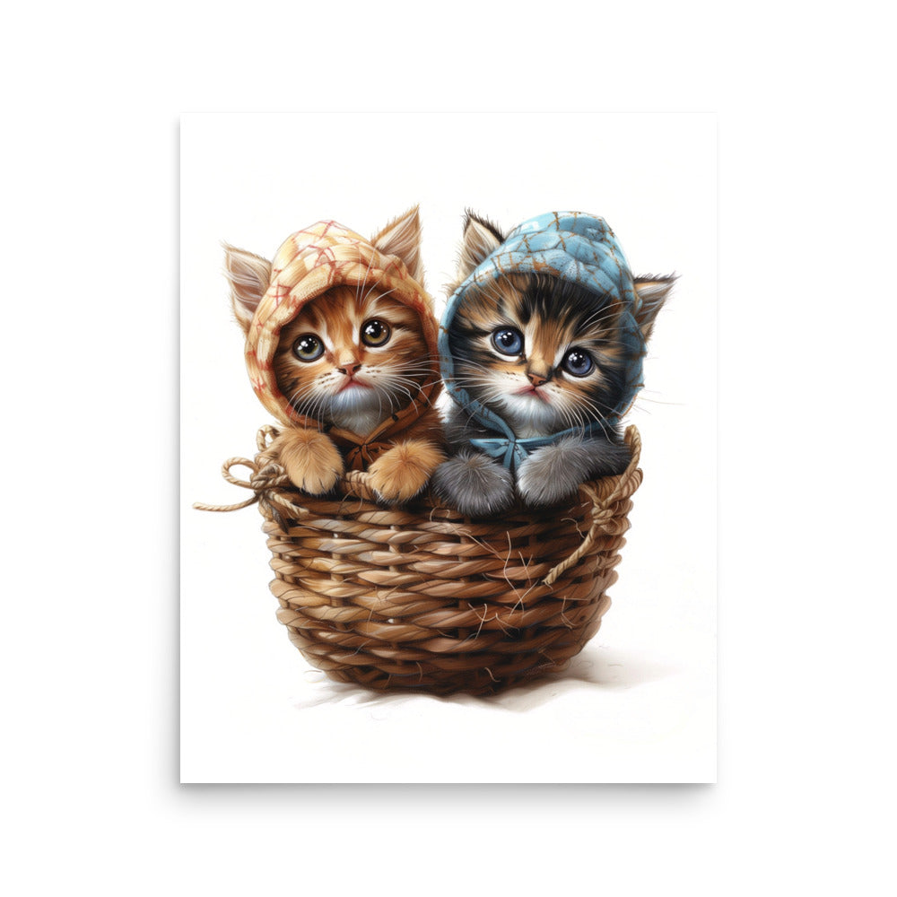 Deux chatons dans un panier en osier Affiche