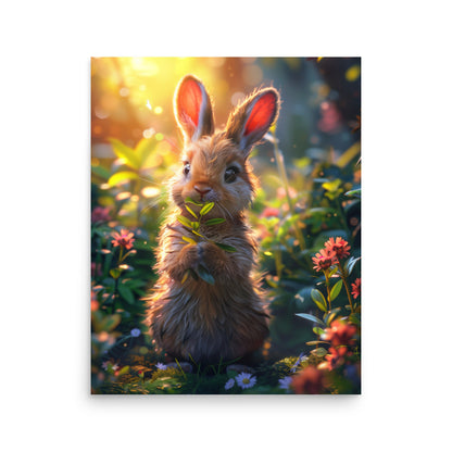 Brown cartoon rabbit lush forest Poster