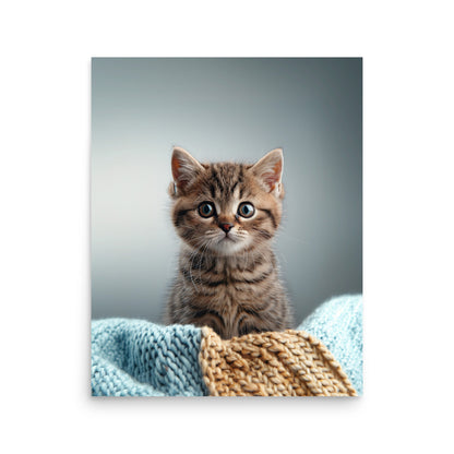 Brown tabby kitten on a throw blanket Poster