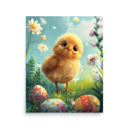 Yellow chick on Easter Poster