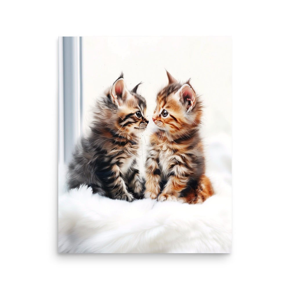 Kittens sharing a throw blanket Poster