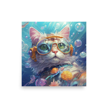 Fantasy aquapunk cat underwater Poster