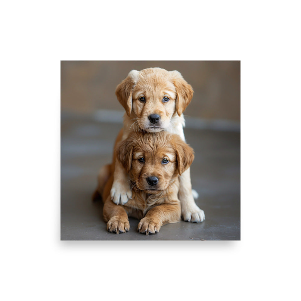 Deux chiots golden posant Affiche