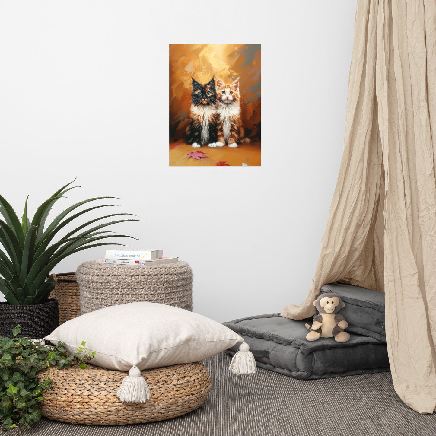 Two long hair tabby cats in autumn colors Poster