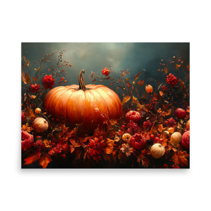 Dried flowers, leaves and pumpkin Poster