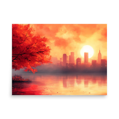 City's skyscraper at autumn dawn Poster