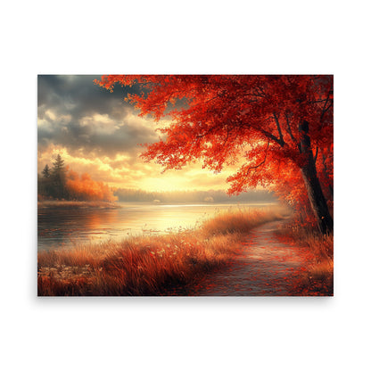 Autumn river at dawn Poster