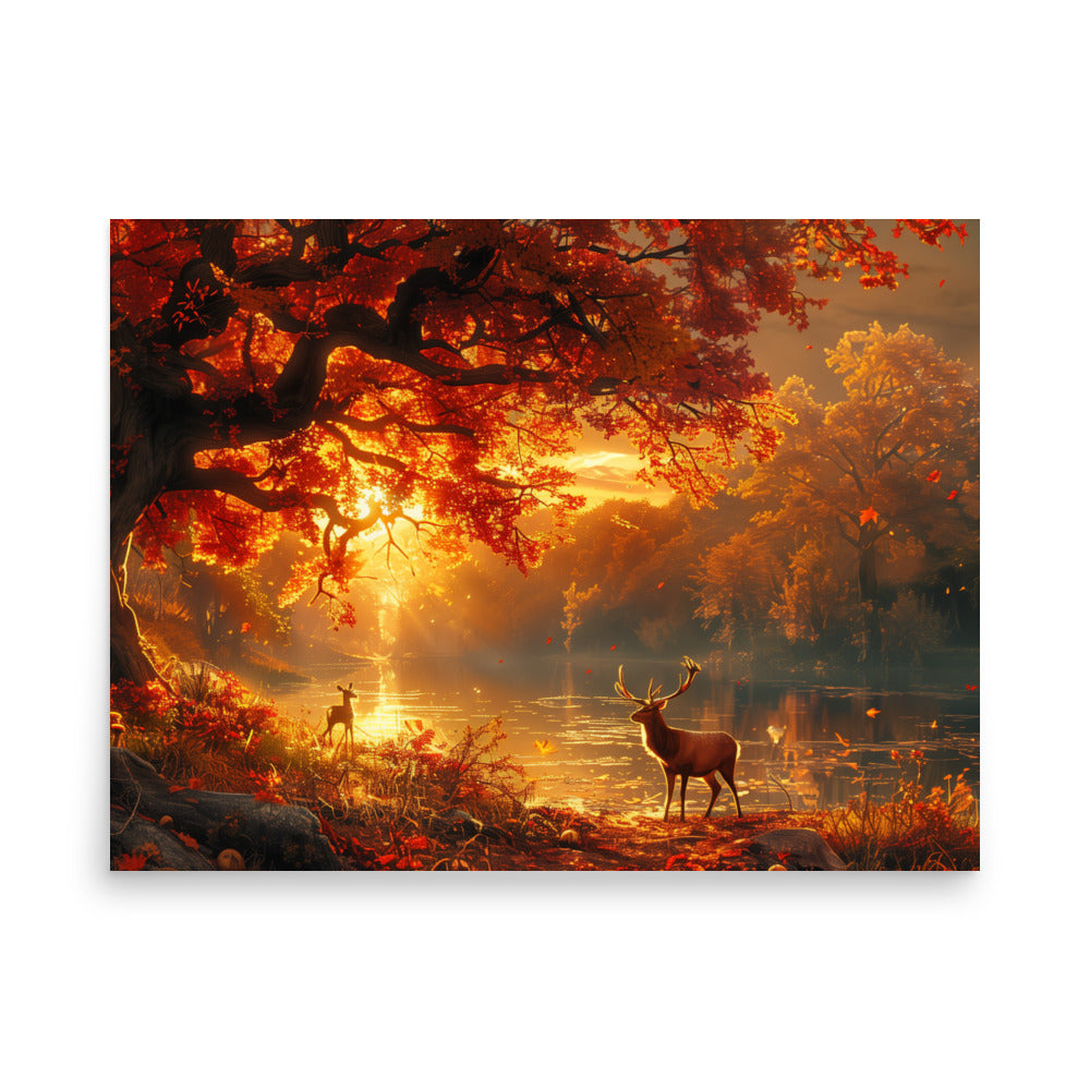 Autumn golden dusk deer Poster