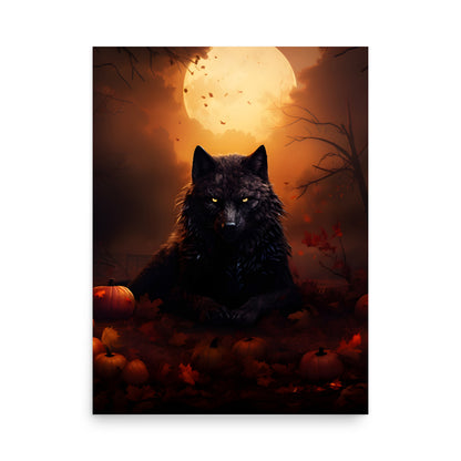 Loup noir sous la lune - Affiche