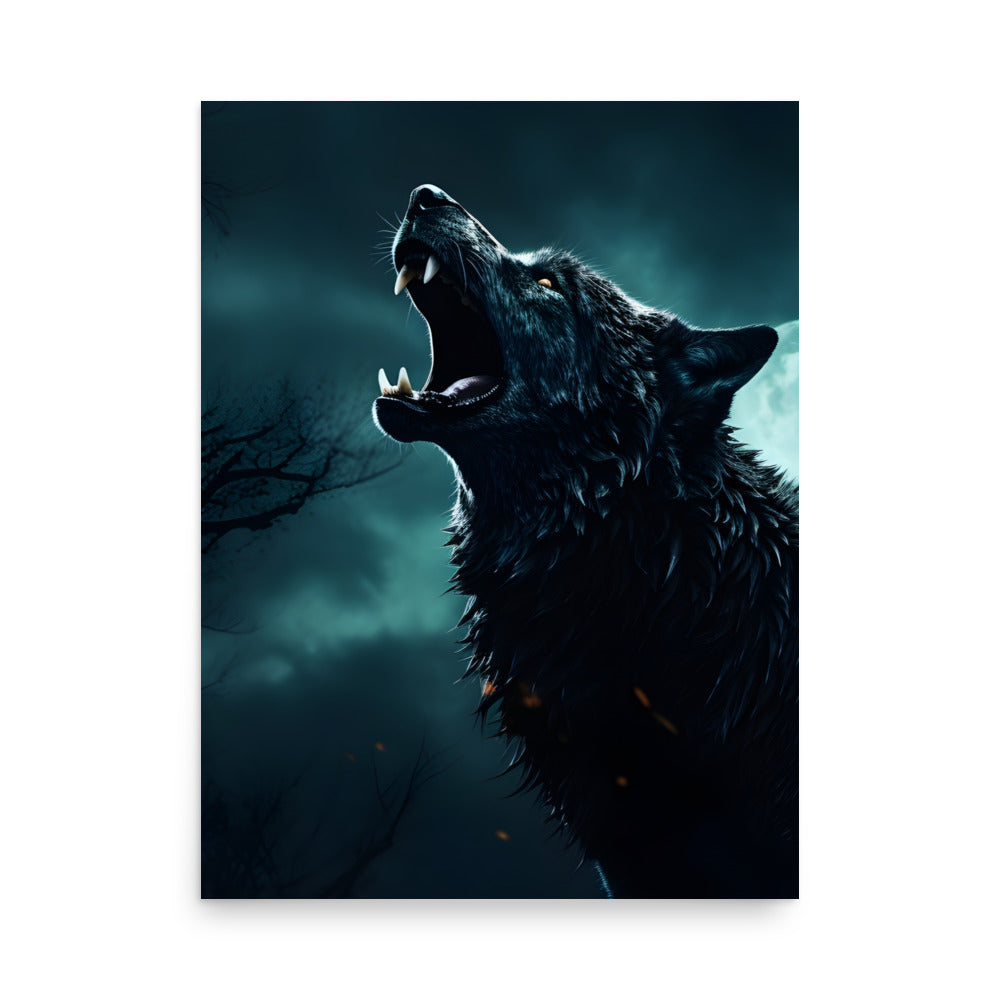 Black Wolf howling at the moon - Poster