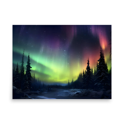 Northern lights forest - Poster