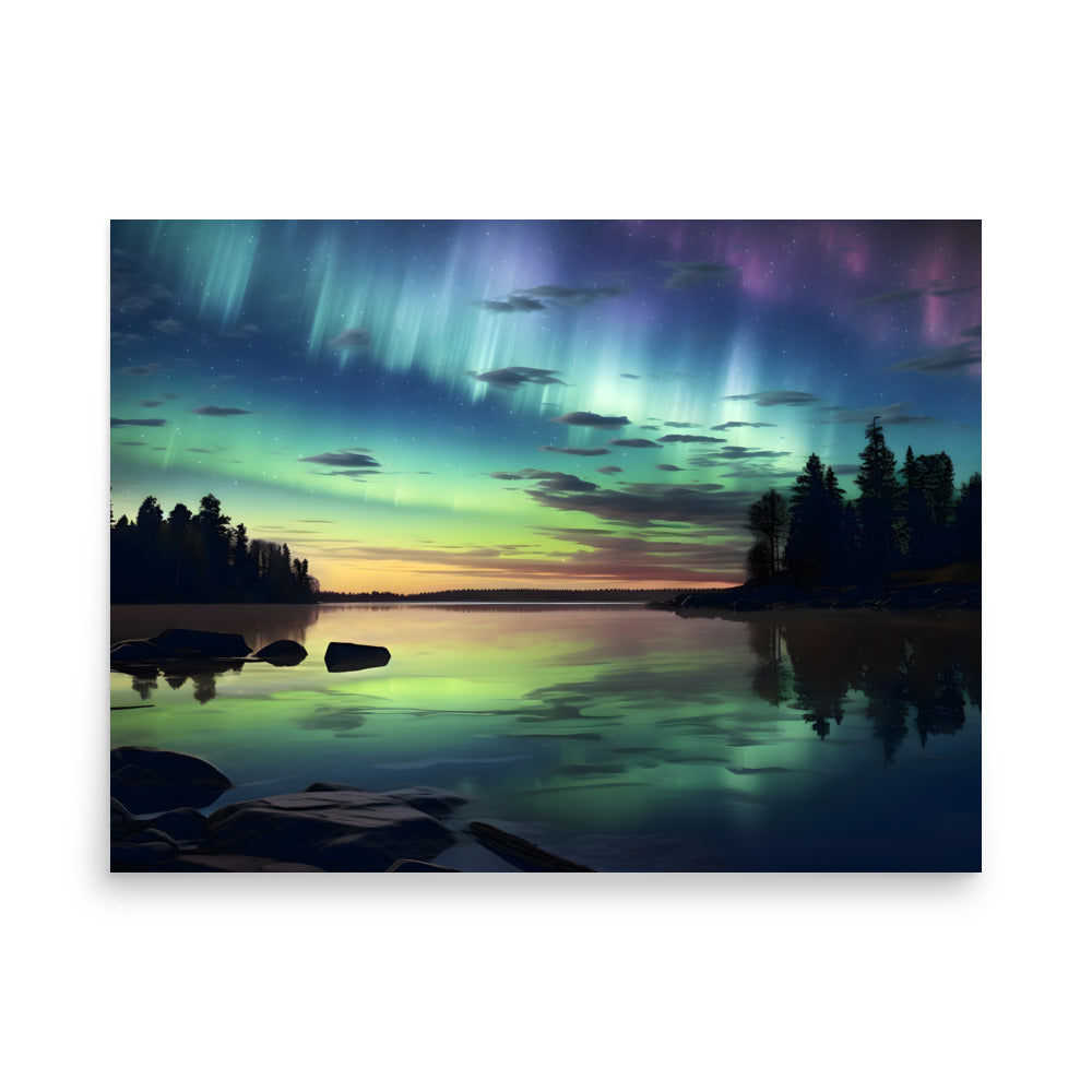 Northern lights lake - Poster