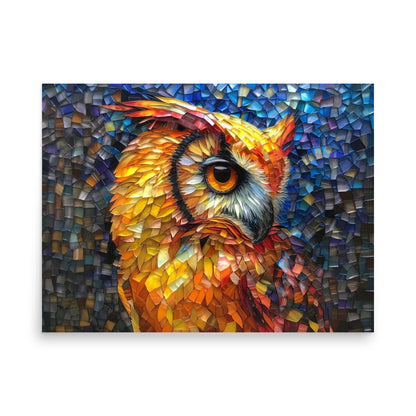 Magnifique portrait de hibou orange dans un style vitrail - Affiche