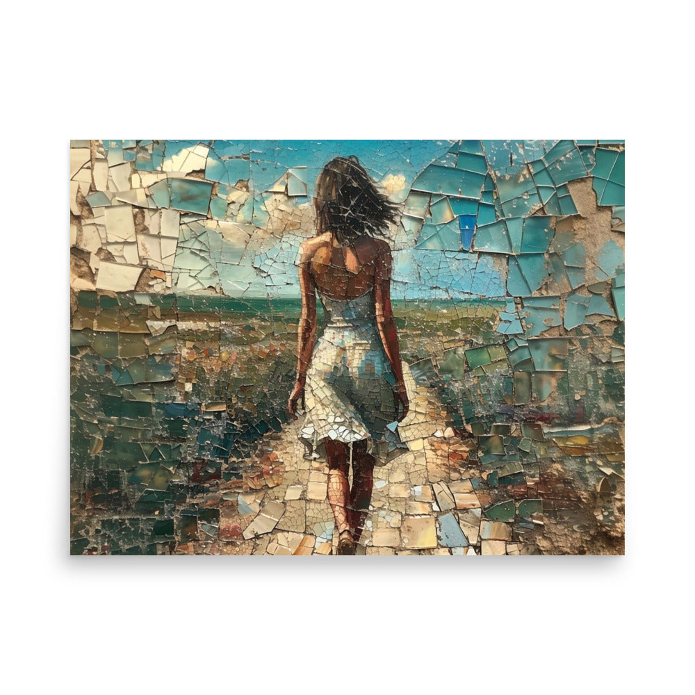 Rough mosaic of a woman walking on her destiny - Poster