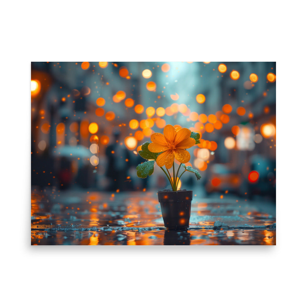 Fleur orange sous la pluie Affiche