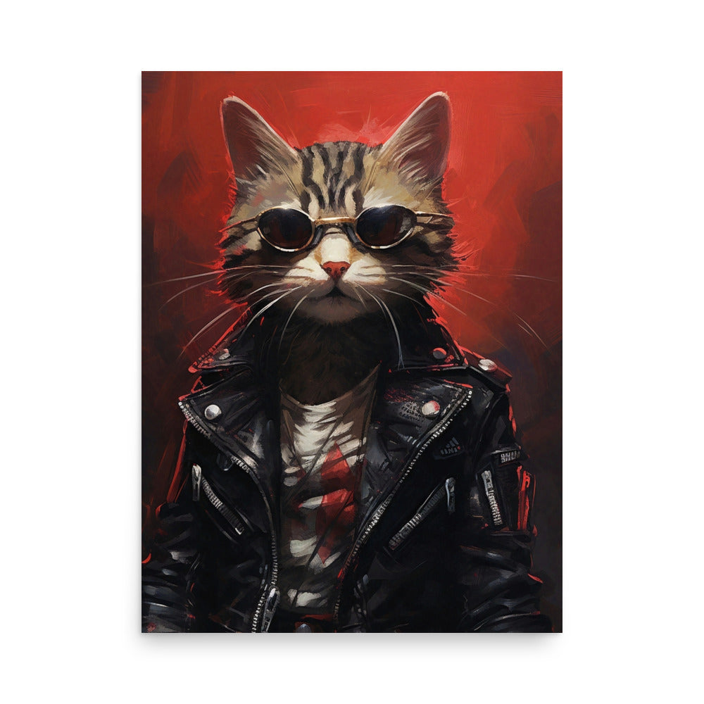 Cyberpunk cat with black leather jacket Poster