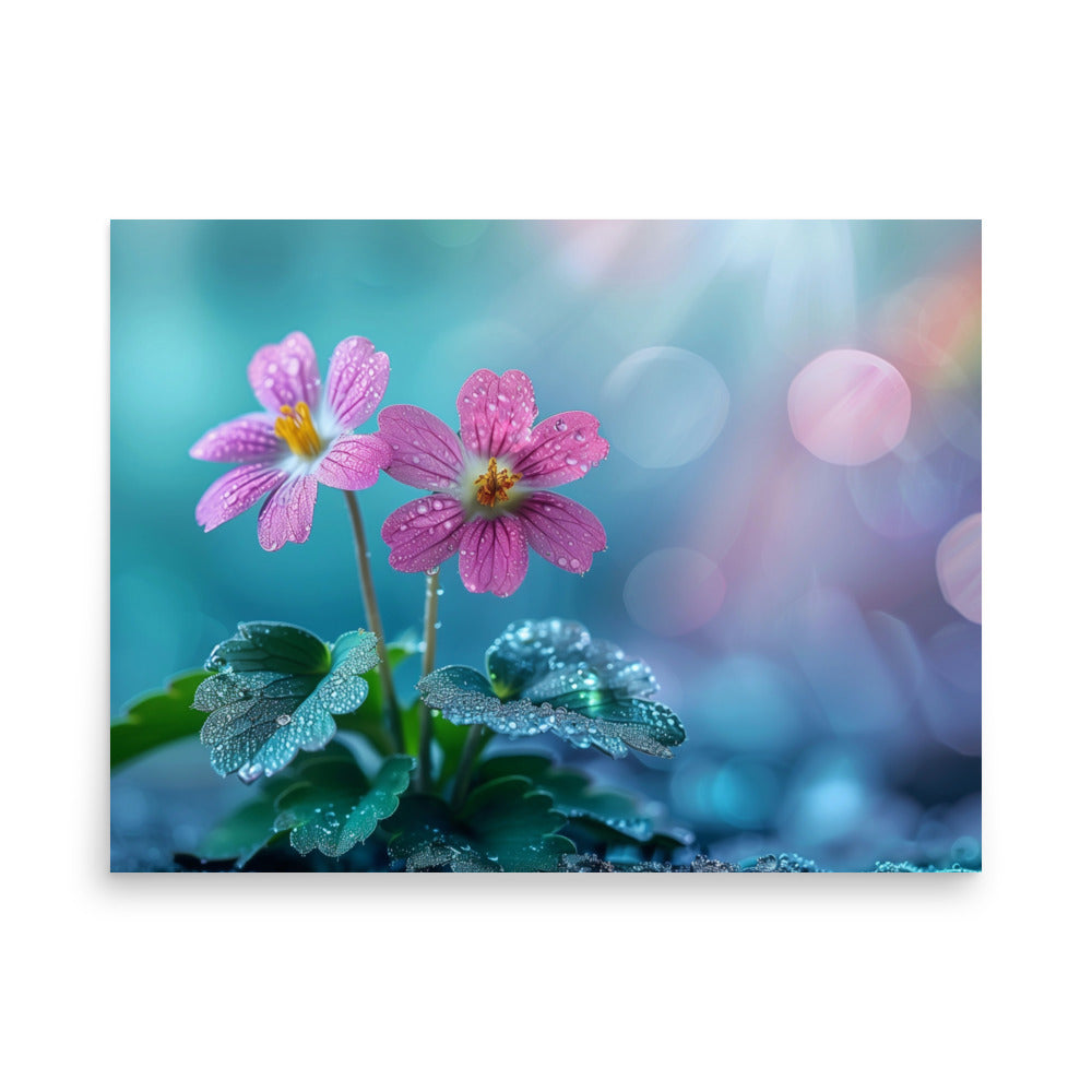 Duo de fleurs roses après la pluie Affiche