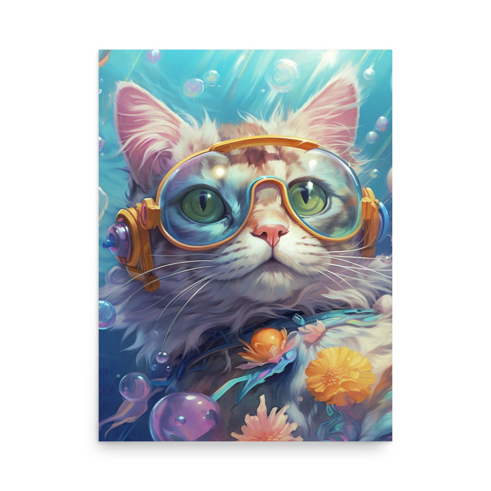 Fantasy aquapunk cat underwater Poster