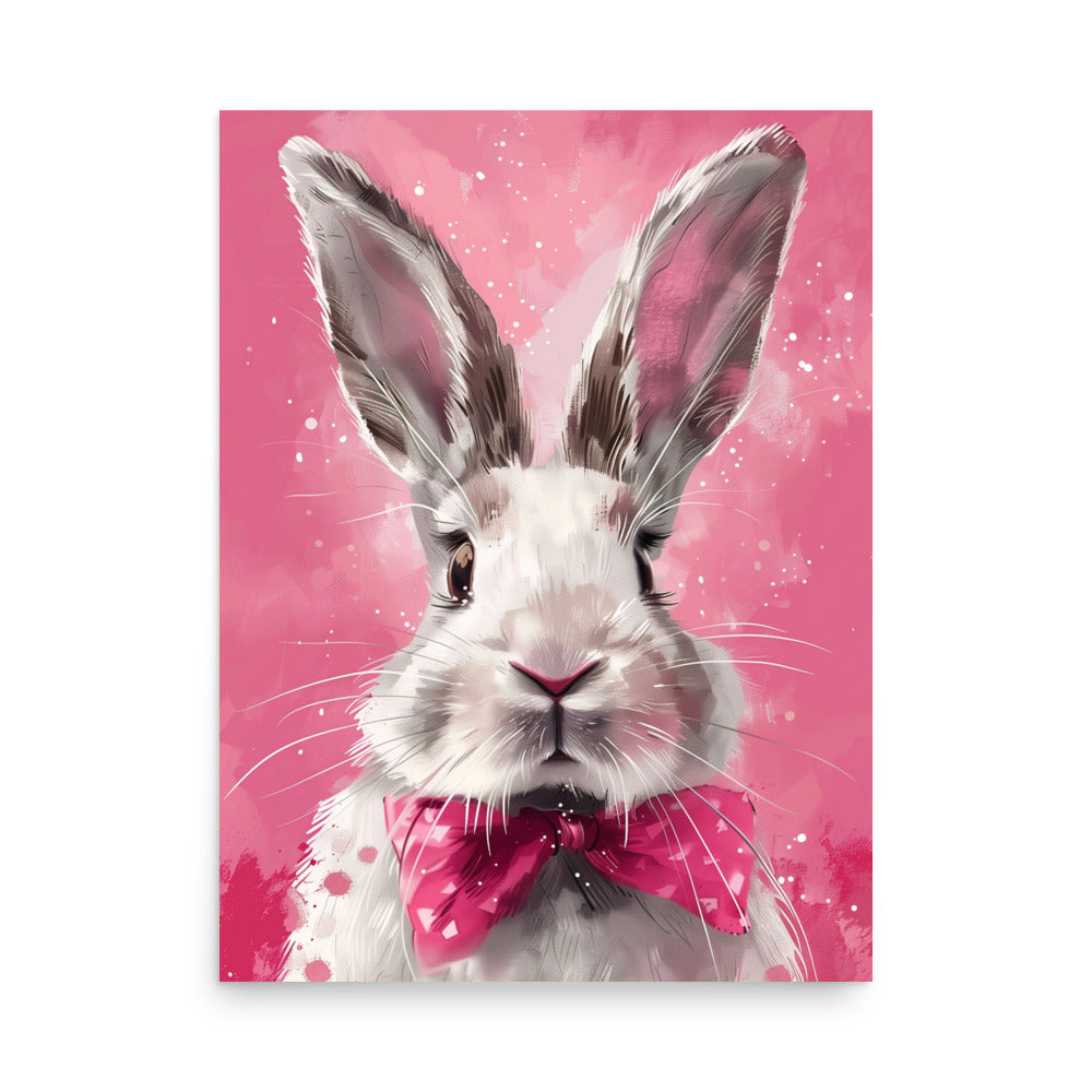 Lapin blanc avec noeud rose Affiche