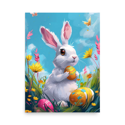 White bunny rabbit on Easter Poster