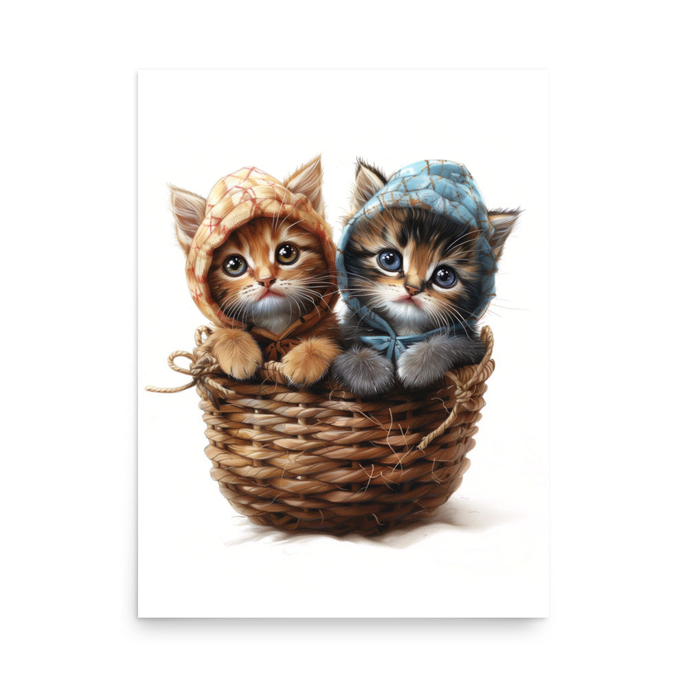 Deux chatons dans un panier en osier Affiche