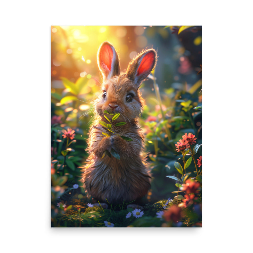 Brown cartoon rabbit lush forest Poster