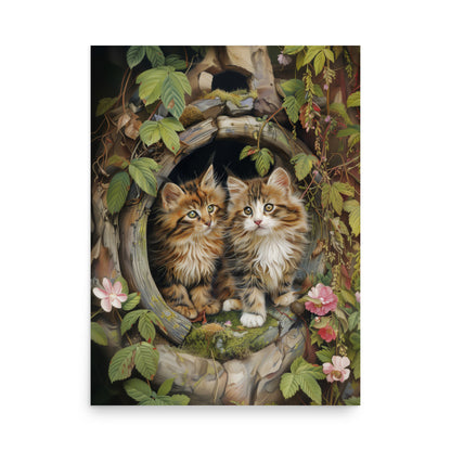 Deux chatons tigrés dans une pipe en bois Affiche