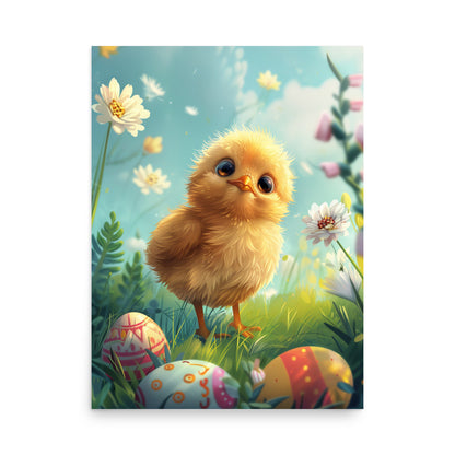 Yellow chick on Easter Poster