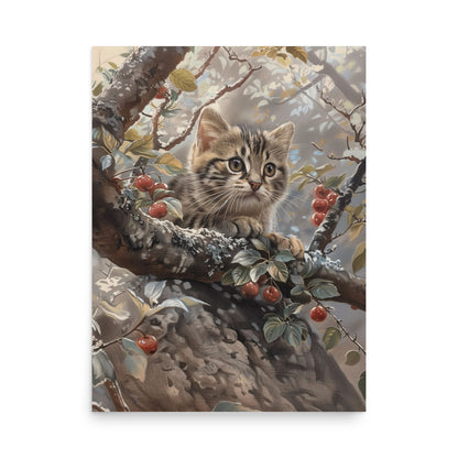 Chaton sur une branche d'arbre Affiche