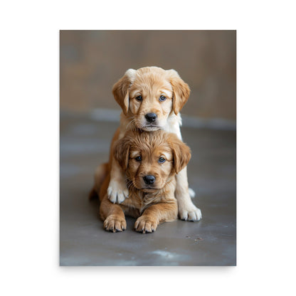 Two golden puppies posing Poster