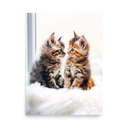 Kittens sharing a throw blanket Poster