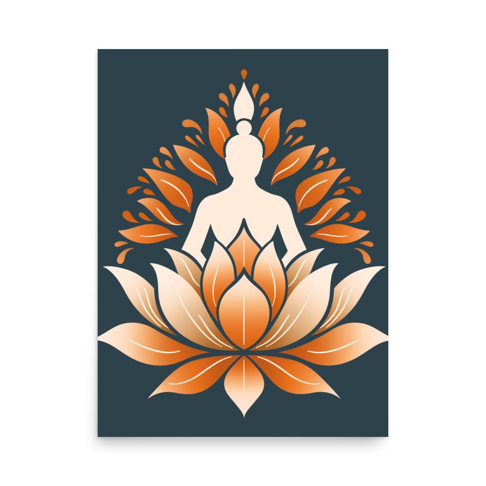 Lotus méditation orange bleu Poster