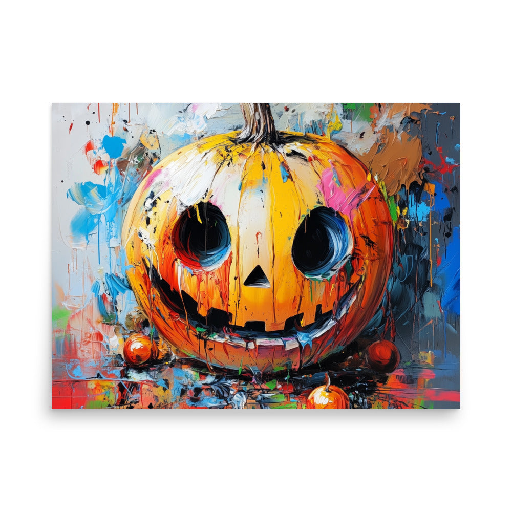 Colorful Halloween Jack-O'-Lantern – Modern Abstract Pumpkin Poster