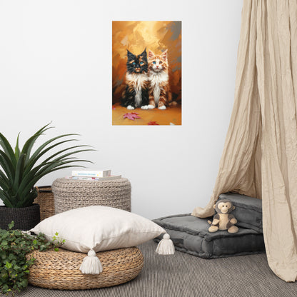 Two long hair tabby cats in autumn colors Poster