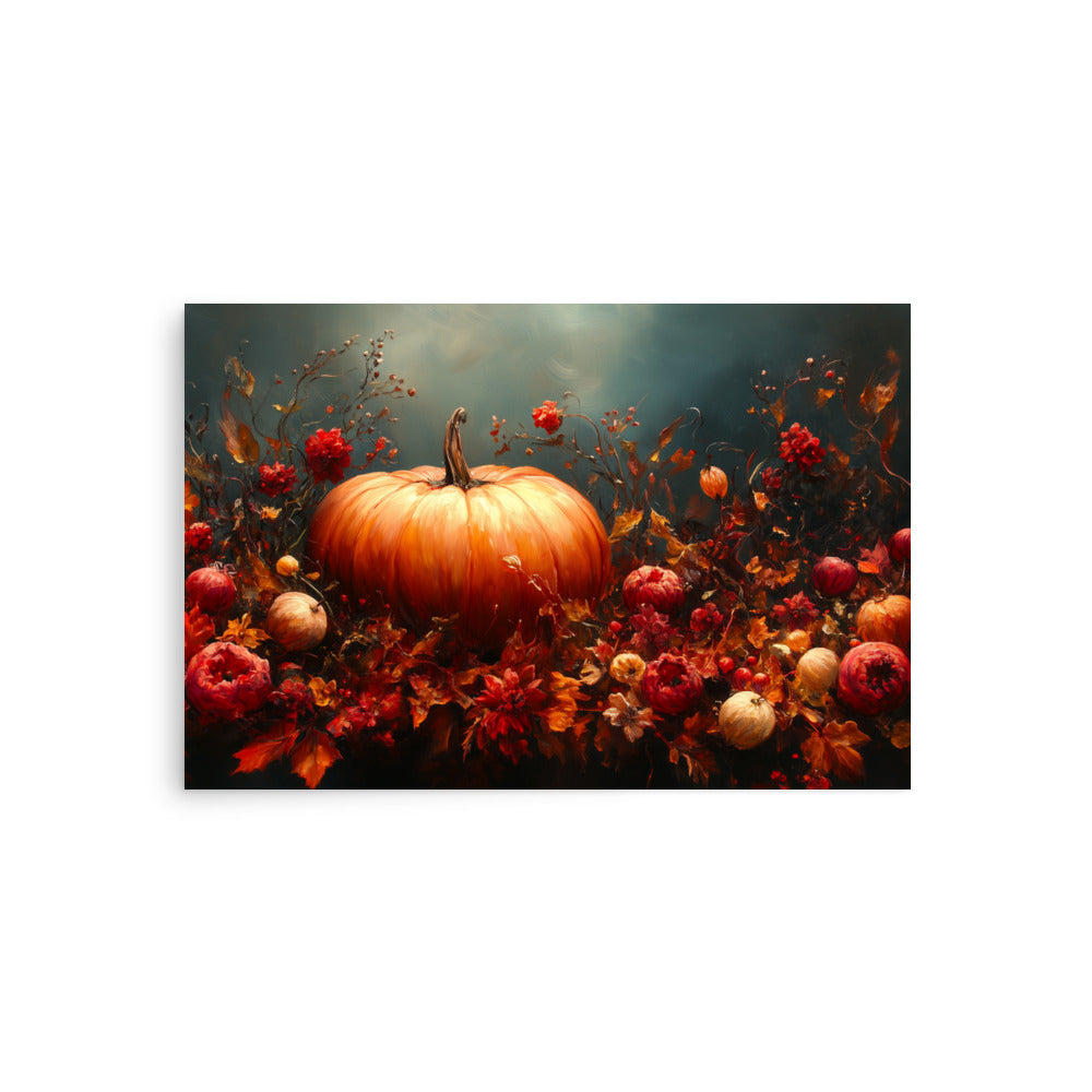 Dried flowers, leaves and pumpkin Poster