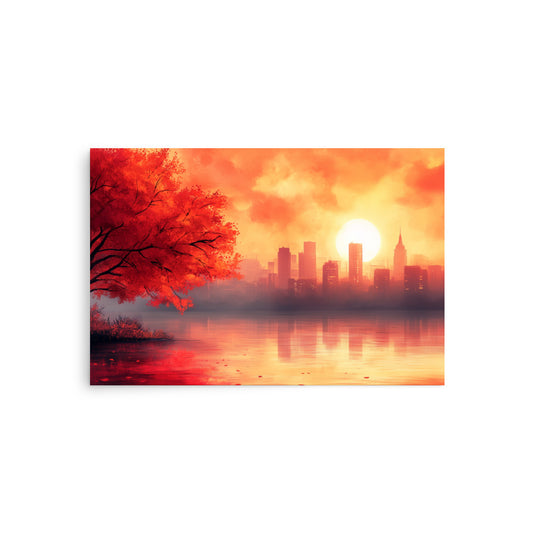 City's skyscraper at autumn dawn Poster