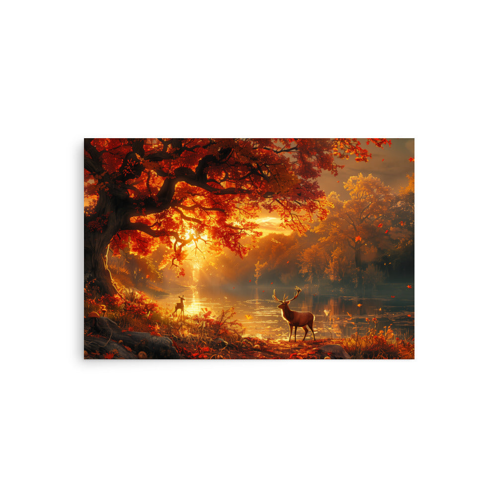 Autumn golden dusk deer Poster