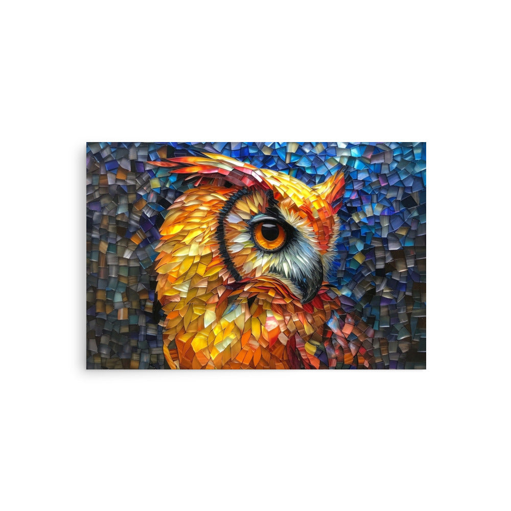 Magnifique portrait de hibou orange dans un style vitrail - Affiche