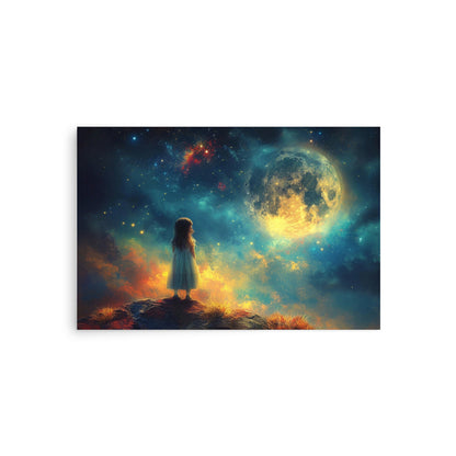 Little girl wishing under the stars and full moon - Poster