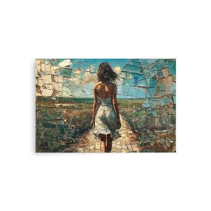 Rough mosaic of a woman walking on her destiny - Poster