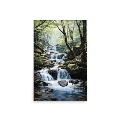 Lush forest and water stream Poster