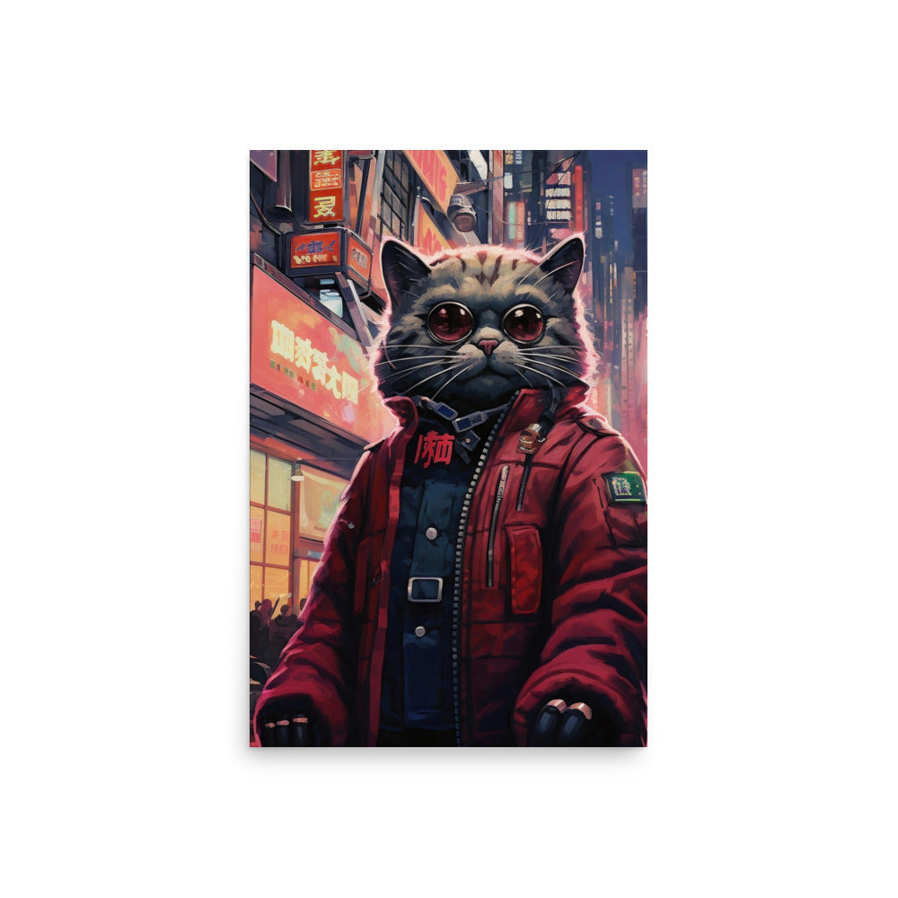 Neo-Tokyo cyberpunk cat Poster