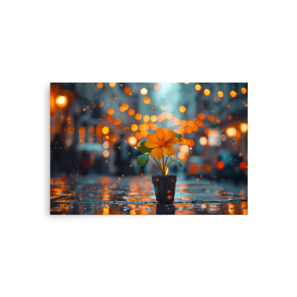 Orange flower under the rain Poster