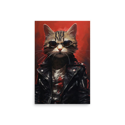 Cyberpunk cat with black leather jacket Poster