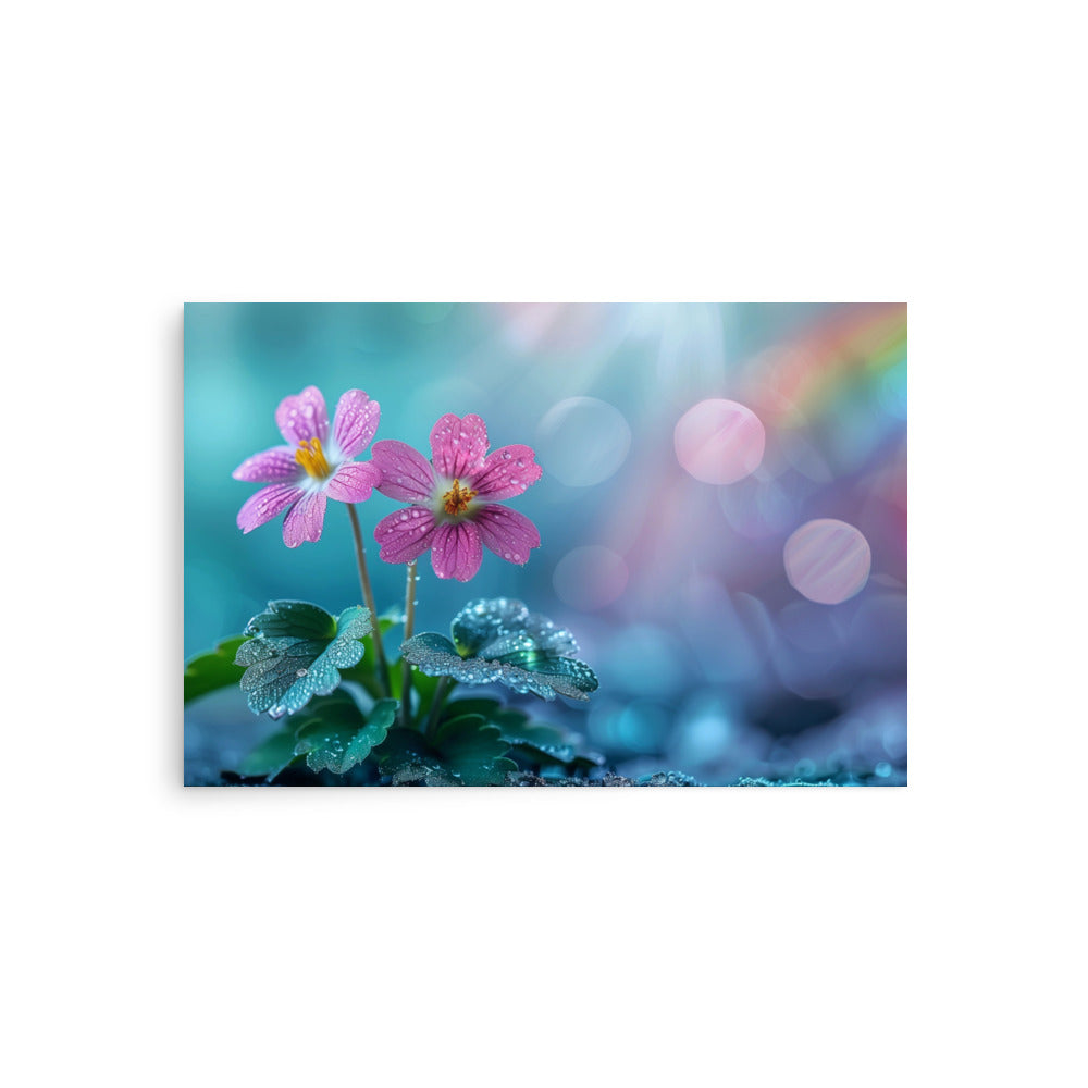 Duo de fleurs roses après la pluie Affiche